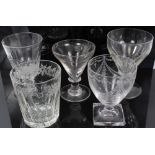 Group of four 19th century glass rummers and a glass tumbler