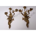 Good quality pair of Rococo-style gilt brass wall lights