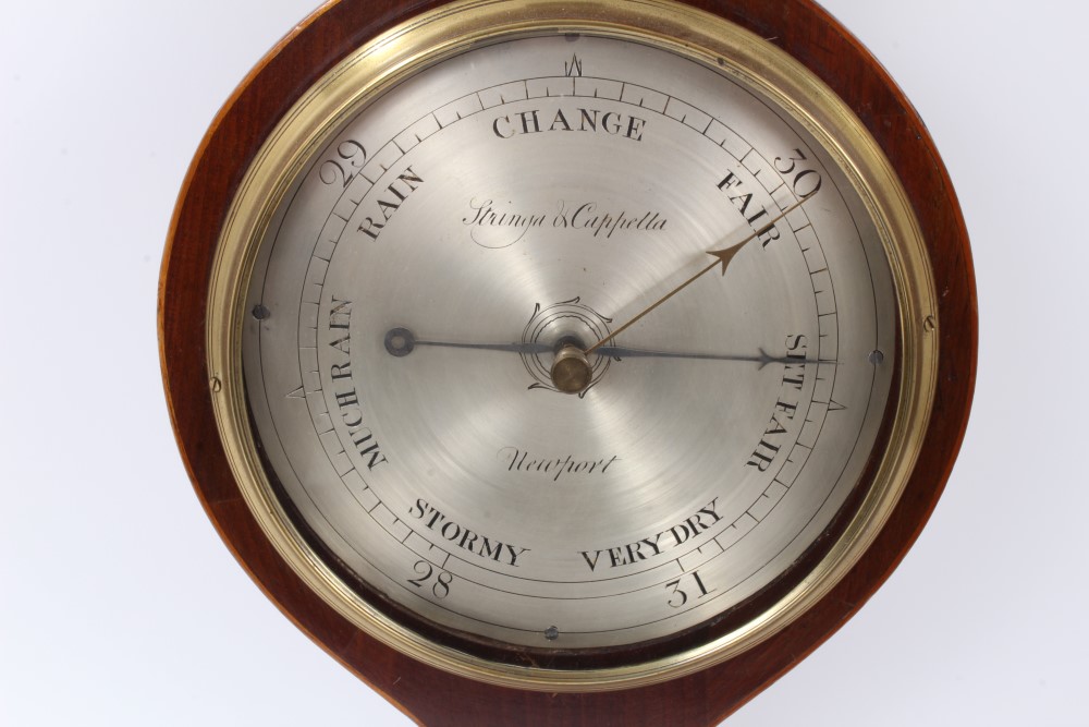 19th century wheel barometer with 8 inch silvered dial, signed 'Stringer & Cappella, Newport' - Image 2 of 7