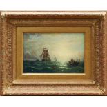 William Adolphus Knell (1805-1875) oil on board - shipping off the coast, signed, 19cm x 29cm