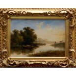 George Vincent (1796-1831) oil on board - cattle in a river ferry, in gilt frame, 17cm x 24.5cm