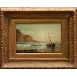 William Adolphus Knell (1805-1875) oil on board - fishing boat on the shore, signed, 19cm x 29cm