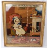 Large humorous Victorian embroidered picture