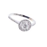 Diamond halo ring, certificate D colour, SI2 clarity