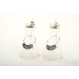 Pair of early George V cut glass whisky tots and pair matching silver labels