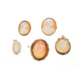 Five cameo brooches
