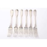 Set of six George IV silver fiddle pattern dinner forks