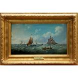 Jock Wilson (1774-1855) oil on canvas shipping before St Michaels Mount, signed, in gilt frame,