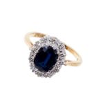 Sapphire and diamond cluster ring