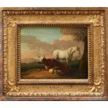 Flemish School, 18th Century, oil on panel, cattle, indistinctly signed