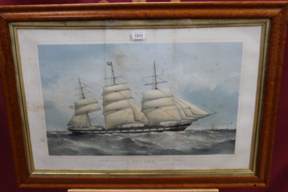 T. G. Dutton 19th century hand coloured lithograph - Clipper Ship “Aurora”, 1768 Tons, published