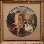 Manner of William Etty (1787-1849) watercolour tondo - Leda and the Swan, in glazed gilt frame,