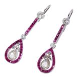 Pair of ruby and diamond pendant earrings