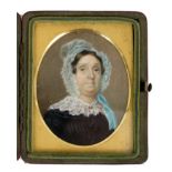 English School, circa 1830, portrait of a lady with lace bonnet