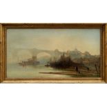 James Baker Pyne (1800-1870) oil on canvas - Rochester from the river, label verso, in gilt frame,
