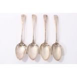 Pair George III Old English pattern serving spoons, another pair, William Eley, Fearn & Chawner