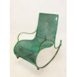 Victorian green painted wrought iron wire work garden rocking chair