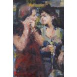 Michael Randall (1947-2000) oil on board - Soho Girls, 30 x 25cm, together with another by the same