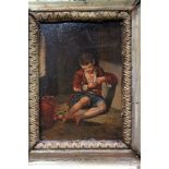 19th century Continental School oil on panel - a street begger, in gilt frame, 12.5cm x 10cm