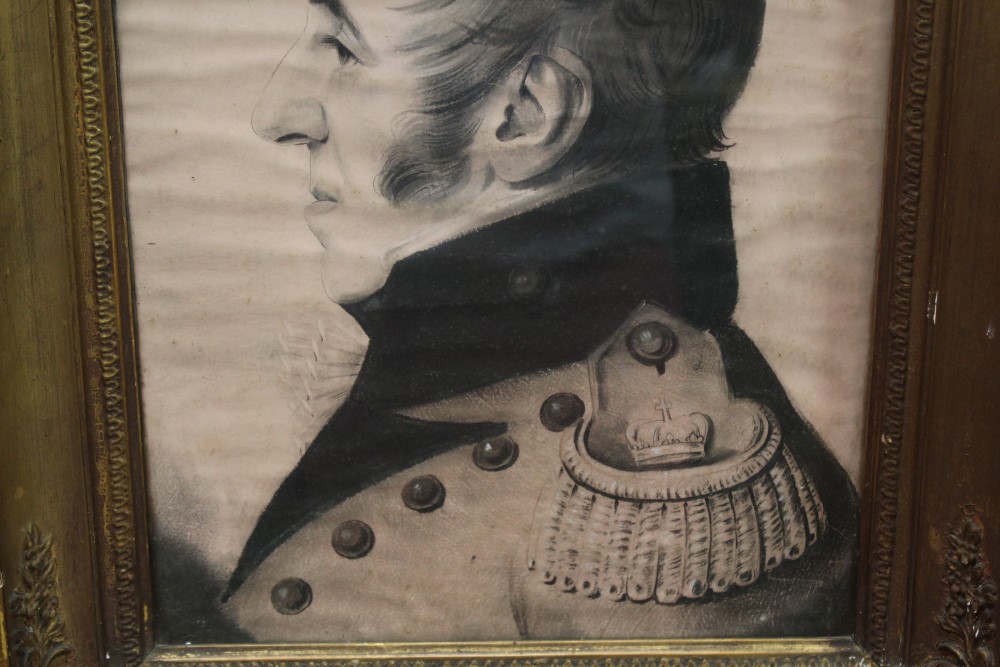 Early 19th century English school pen, ink and pastel portrait - Major Armstrong in profile, in - Image 3 of 5