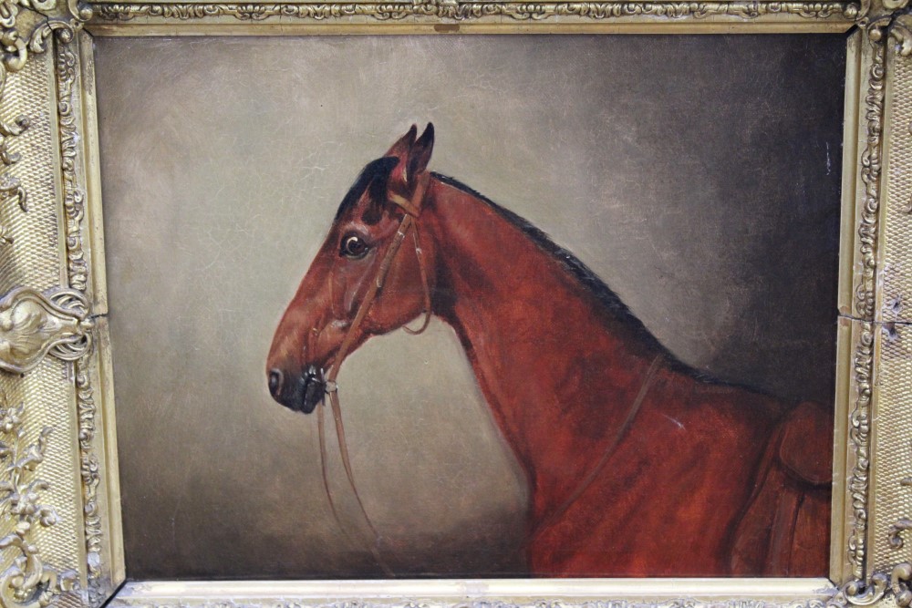 Follower of Edwin Landseer (1802-1873) oil on canvas - a bay horse, in gilt frame, 22cm x 28.5cm - Image 2 of 3