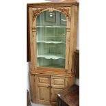 Antique pine two height corner cupboard