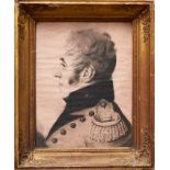 Early 19th century English school pen, ink and pastel portrait - Major Armstrong in profile, in