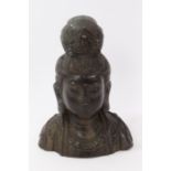 Indo-Chinese bronze bust of Buddha, 22cm high