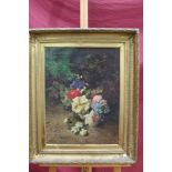 Manuel de la Rosa (1860 - 1924) oil on canvas- still life of flowers in gilt frame
