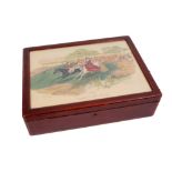 Good quality 19th century red leather covered jewellery box depicting the Wyndham's Fox Hounds