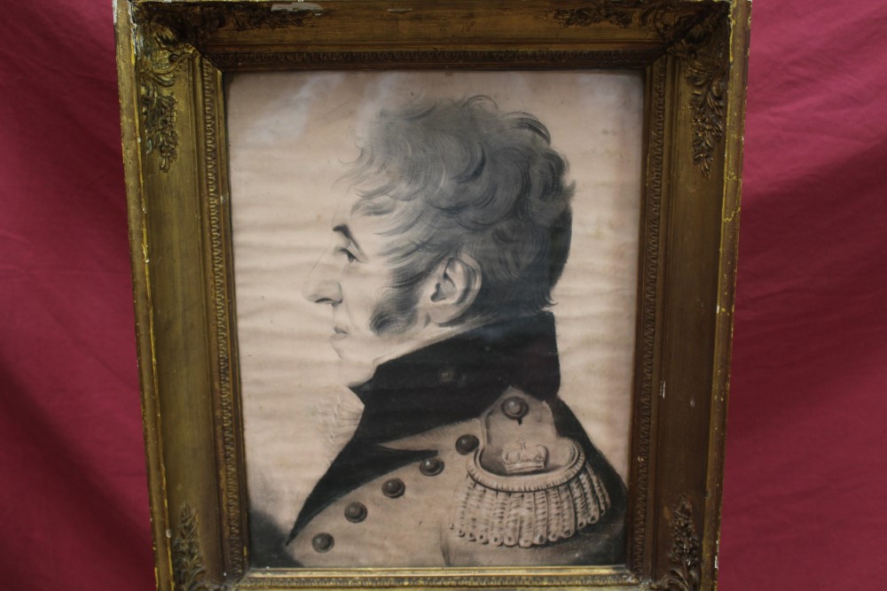 Early 19th century English school pen, ink and pastel portrait - Major Armstrong in profile, in - Image 4 of 5