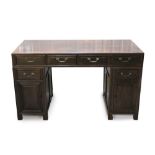 Chinese Rosewood twin pedestal desk with four drawers, each pedestal with a further drawer and