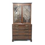 George III mahogany and tulip wood crossbanded two height secretaire bookcase