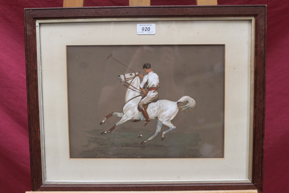 Pair of Victorian English school watercolours and gouache - Polo Players on horseback, in glazed