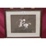 Pair of Victorian English school watercolours and gouache - Polo Players on horseback, in glazed