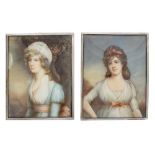 After Hoppner (1758-1810), pair of miniature portraits on ivory