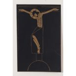 Eric Gill (1882-1940) wood engraving, Crucifix, 1917, (Skelton P89) printed with gilt ink, after a