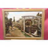 Late 19th century naive school oil on canvas - Flatford Lock, in gilt frame, 50cm x 70cm