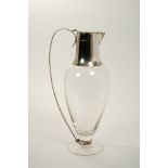 Contemporary glass claret jug with silver mounts