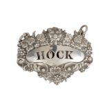 Victorian silver decanter label, 'HOCK' (London c. 1845/50), Charles Rawlings & William Summers