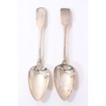 Pair early 19th century Irish silver fiddle pattern tablespoons, Dublin 1828/30