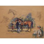 Mid-20th century pencil, watercolour and gouache sketches of the famous race horse ‘Solario’...