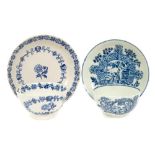 18th century Pennington Liverpool blue and white tea bowl and saucer, another tea bowl and saucer