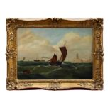 19th century English school oil on canvas - fishing boats and a paddle steamer off the coast, in
