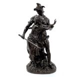 19th century Continental bronze figure of a warrior and a maiden, a serpent at their feet