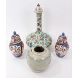 Early 20th century Chinese polychrome bottle vase and cover and other Oriental ceramics