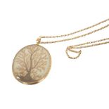 George III oval hair-work pendant on gold chain