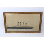 Pencil drawing of the White Star Line Ship Olympic in glazed gilt frame, dated 1915