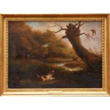 Attributed to Dean Wolstenholme (1757-1837) oil on canvas - Mallard Shooting, in gilt frame, 38cm x