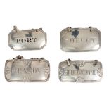 Four silver decanter labels - various